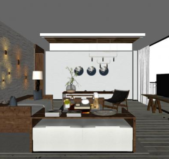 现代禅意简约客厅SU模型下载_sketchup草图大师SKP模型