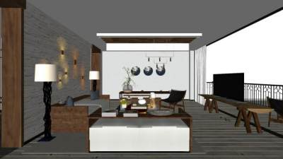 现代禅意简约客厅SU模型下载_sketchup草图大师SKP模型