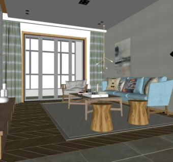 北欧现代简约客厅sketchup模型下载_sketchup草图大师SKP模型