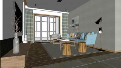 北欧现代简约客厅sketchup模型下载_sketchup草图大师SKP模型