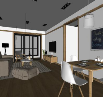 北欧家装设计客厅SU模型下载_sketchup草图大师SKP模型