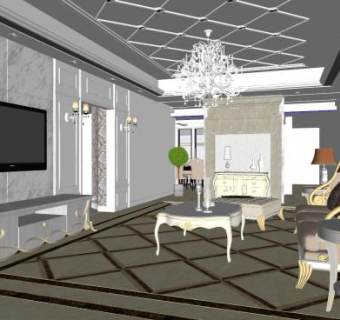 现代欧式客厅装修SU模型下载_sketchup草图大师SKP模型