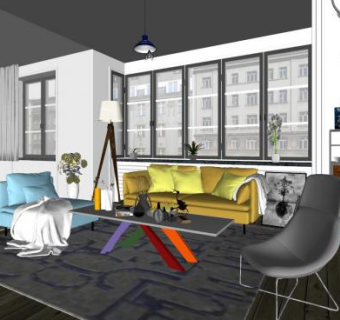 清新北欧客厅装修SU模型下载_sketchup草图大师SKP模型