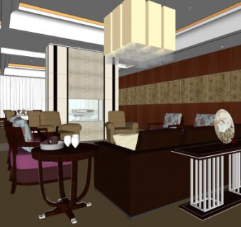 新中式客厅餐厅装修SU模型下载_sketchup草图大师SKP模型