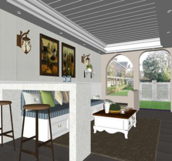 简欧客厅装修SU模型下载_sketchup草图大师SKP模型