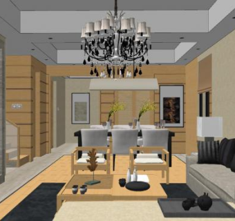 现代简约客厅装修SU模型下载_sketchup草图大师SKP模型