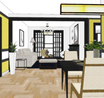 现代轻奢客餐厅装修SU模型下载_sketchup草图大师SKP模型