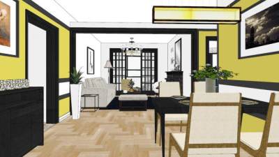 现代轻奢客餐厅装修SU模型下载_sketchup草图大师SKP模型