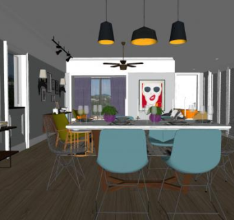 现代轻奢客厅餐厅sketchup模型下载_sketchup草图大师SKP模型