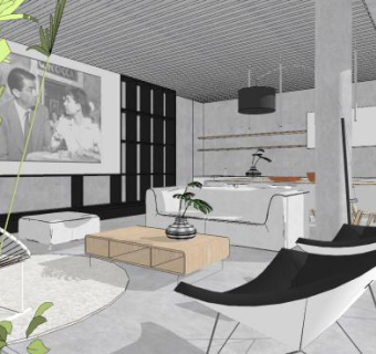 现代极简客厅装修SU模型下载_sketchup草图大师SKP模型