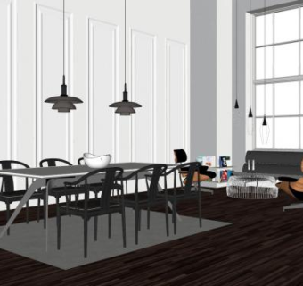 现代简约客厅餐厅室内SU模型下载_sketchup草图大师SKP模型
