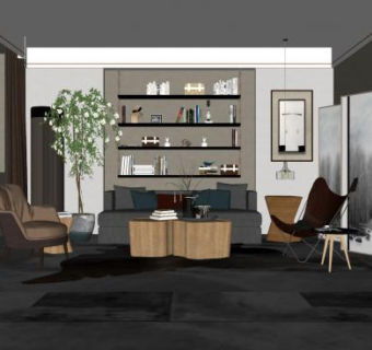 轻奢简约客厅装修SU模型下载_sketchup草图大师SKP模型