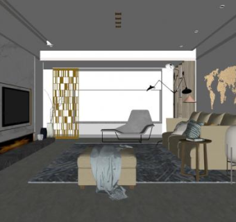 现代简约客厅软装设计SU模型下载_sketchup草图大师SKP模型