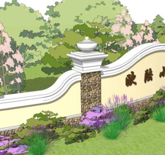 欧式弧形景墙su模型下载_sketchup草图大师SKP模型