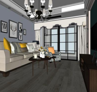 现代简约客厅室内SU模型下载_sketchup草图大师SKP模型