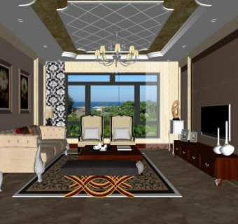 轻奢欧式客厅SU模型下载_sketchup草图大师SKP模型