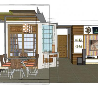 现代美式客餐厅sketchup模型下载_sketchup草图大师SKP模型
