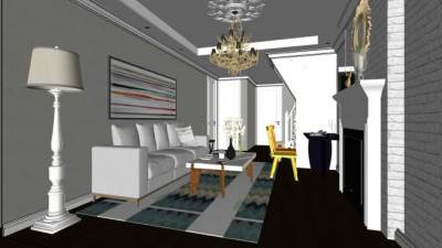 现代简欧客厅SKP模型下载_sketchup草图大师SKP模型