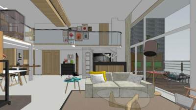 轻奢北欧复式客厅SU模型下载_sketchup草图大师SKP模型