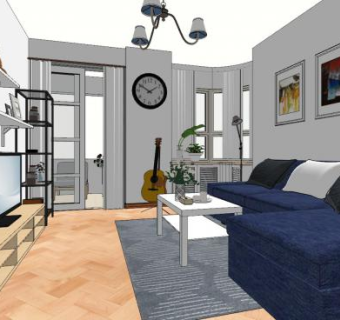 简欧小户型客餐厅SU模型下载_sketchup草图大师SKP模型