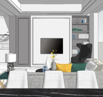 简欧别墅客餐厅室内SU模型下载_sketchup草图大师SKP模型