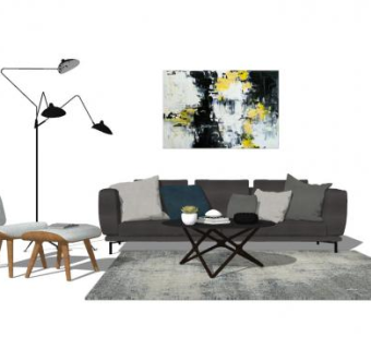 简欧风客厅软装家具SU模型下载_sketchup草图大师SKP模型