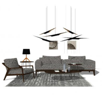 极简风格客厅软装sketchup模型下载_sketchup草图大师SKP模型