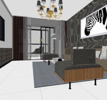 含榻榻米室内整体家装客厅SU模型下载_sketchup草图大师SKP模型