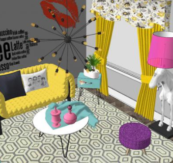 个性整体客厅室内SU模型下载_sketchup草图大师SKP模型