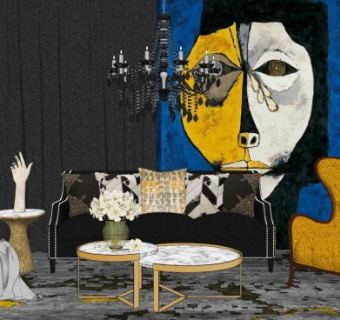 当代美式艺术装饰软装客厅sketchup模型下载_sketchup草图大师SKP模型