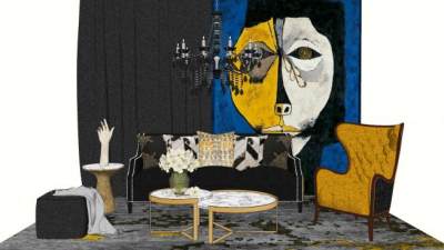 当代美式艺术装饰软装客厅sketchup模型下载_sketchup草图大师SKP模型