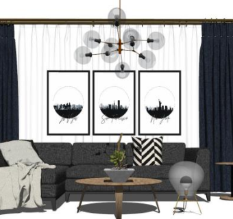 北欧现代客厅软装家具SU模型下载_sketchup草图大师SKP模型