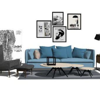 北欧沙发家具挂画软装SU模型下载_sketchup草图大师SKP模型