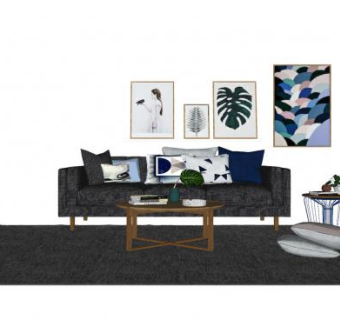 北欧客厅组合软装SU模型下载_sketchup草图大师SKP模型