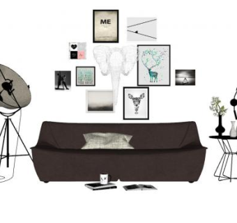 北欧客厅组合装饰SU模型下载_sketchup草图大师SKP模型