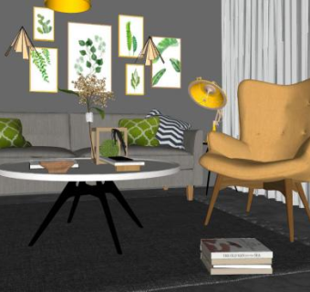 北欧客厅室内SU模型下载_sketchup草图大师SKP模型