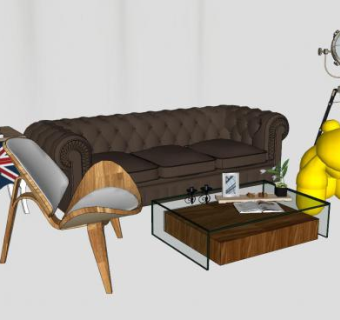 简欧客厅沙发家具SU模型下载_sketchup草图大师SKP模型