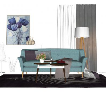 北欧风格客厅软装SU模型下载_sketchup草图大师SKP模型