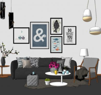 北欧客厅风格SU模型下载_sketchup草图大师SKP模型