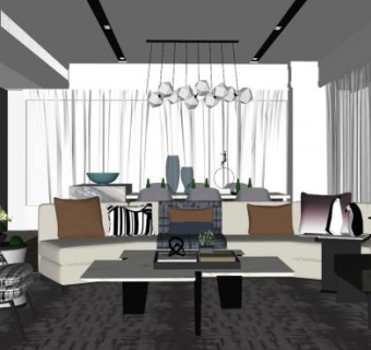 北欧客厅餐厅SU模型下载_sketchup草图大师SKP模型