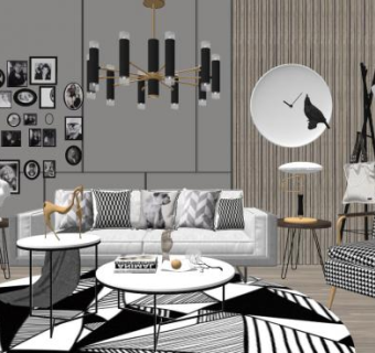 北欧简约个性客厅SU模型下载_sketchup草图大师SKP模型