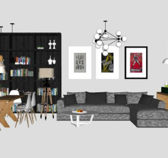 简约客厅组合SU模型下载_sketchup草图大师SKP模型