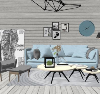 北欧风格软装客厅室内SU模型下载_sketchup草图大师SKP模型