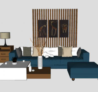 北欧复古风格客厅家具SU模型下载_sketchup草图大师SKP模型