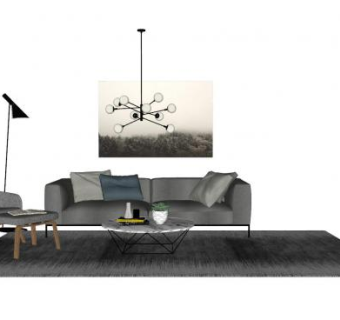 北欧高级灰客厅软装设计SU模型下载_sketchup草图大师SKP模型