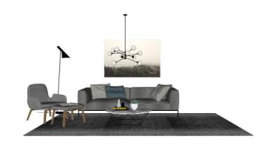 北欧高级灰客厅软装设计SU模型下载_sketchup草图大师SKP模型