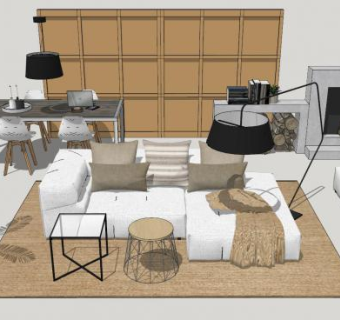 北欧风格客餐厅家具sketchup模型下载_sketchup草图大师SKP模型