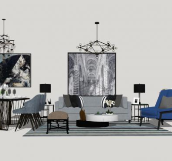 北欧客餐厅设计sketchup模型下载_sketchup草图大师SKP模型