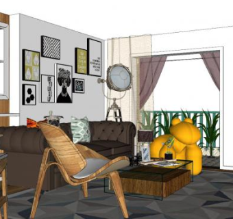 北欧风格简约户型SU模型下载_sketchup草图大师SKP模型