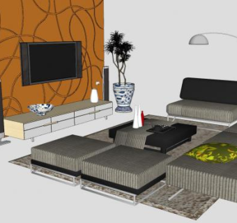 现代客厅沙发家装设计SU模型下载_sketchup草图大师SKP模型